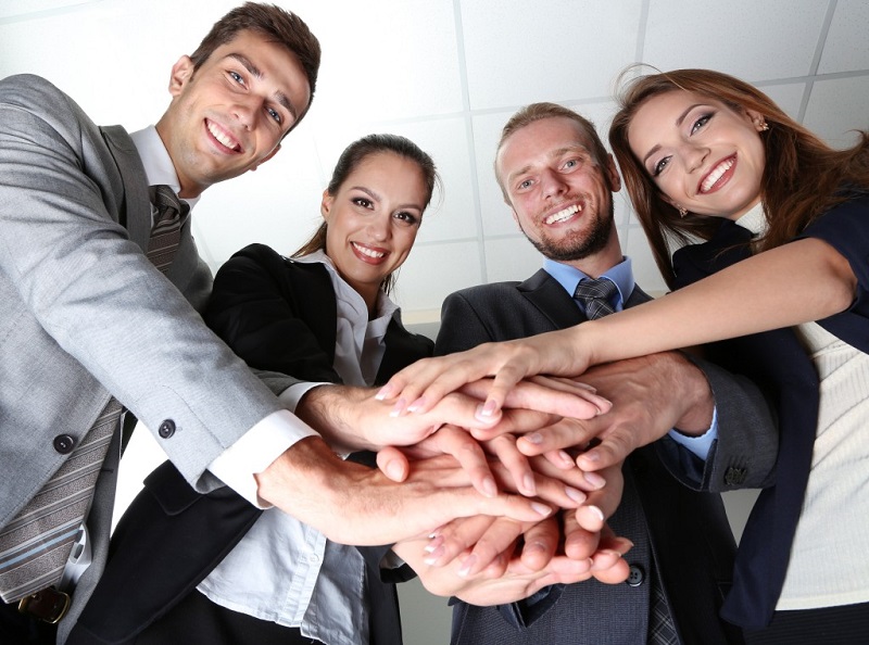 Business team working together in office close up